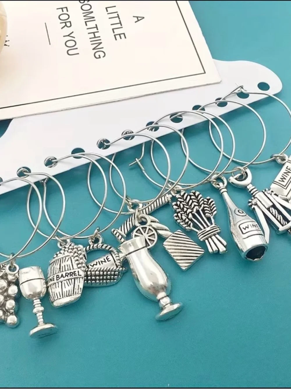 🆕 Set of 10 Wine Glass Markers Silver Wine Charm Hoop Set - 12pcs